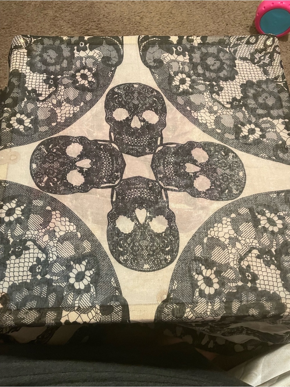 Express Black Lace Skull Scarf with Cream Base